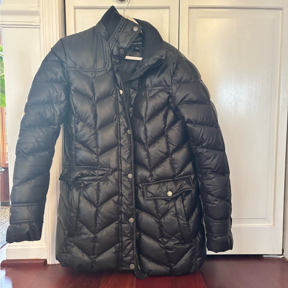 Lynn’s and thigh length black women’s puffer coat like new